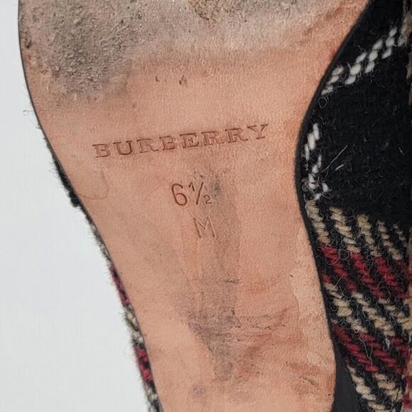 Burberry London Size 6.5M Ankle Boots Plaid Red Black Wool Pointed Toe Booties - Picture 9 of 9